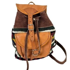 Unbranded Suede Leather Crochet Small Backpack Shoulder Bag Boho Colorful Purse